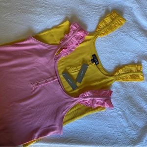 J. Crew set of 2 Scrunchie-strap henley tanks in vintage rib